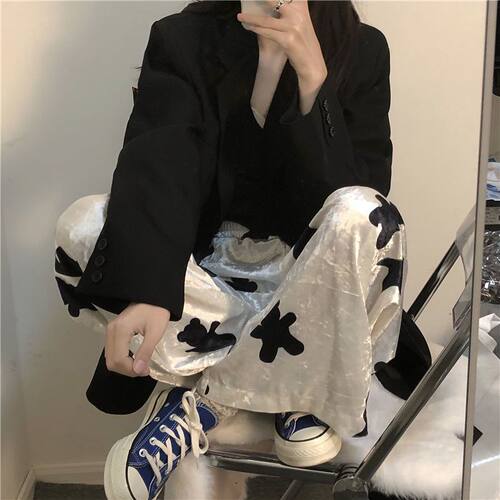 小熊直筒休闲裤女2023年春秋季新款韩版宽松百搭垂感长裤子ins潮