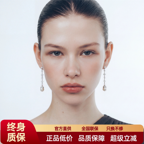 FataViams925银法式浪漫气质天然珍珠5A锆石流苏水滴长耳环耳饰女