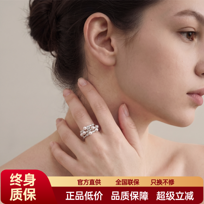 FataViam新款925银锆石天然珍珠多层开口可调节高级感食指戒指女