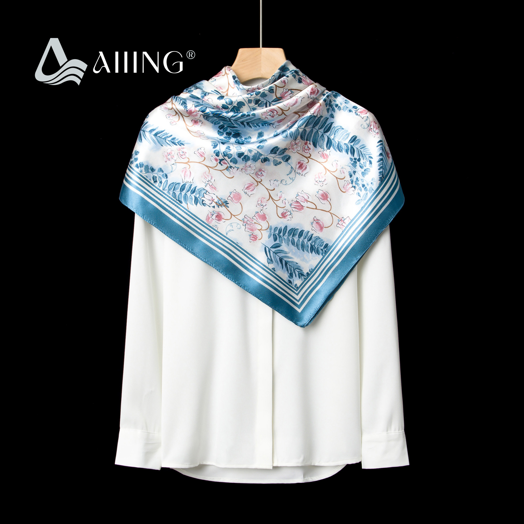 通勤外搭仿真丝丝巾蓝粉枝叶印花马年好礼小众设计送长辈显气质款,服饰配件/皮带/帽子/围巾,围巾/丝巾/披肩,淘宝优惠券,粉丝福利购,淘宝优惠卷