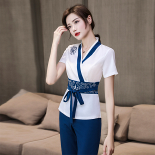 2022新款短袖美容院美容师工作服spa养生馆技师服装足浴足疗工衣