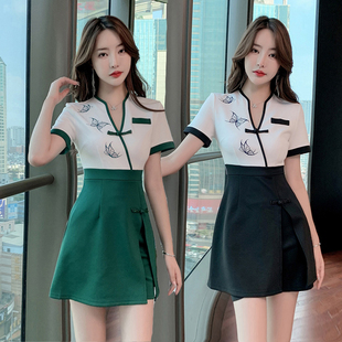 足浴技师工作服短裤套装桑拿连衣裙女性感按摩沐足工衣显瘦气质秋