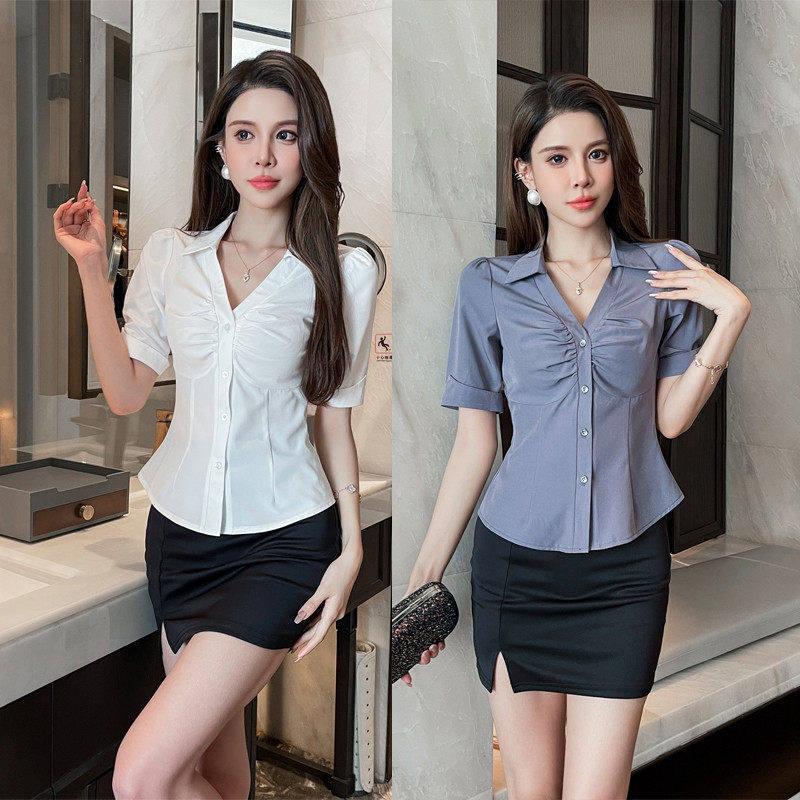 新款酒店空姐制服低胸性感遮肚显瘦衬衫套装冬足疗足浴技师工作服