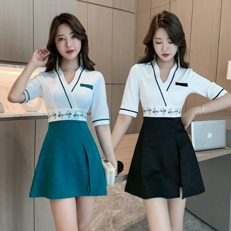 足浴技师工作服足疗气质套装中袖美容院制服养生馆会所沐足工衣女