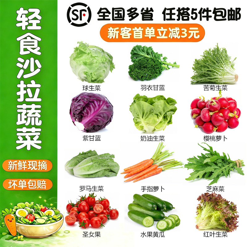 新鲜轻食沙拉蔬菜 即食混合生菜 健身减脂套餐 西餐沙拉食材组合