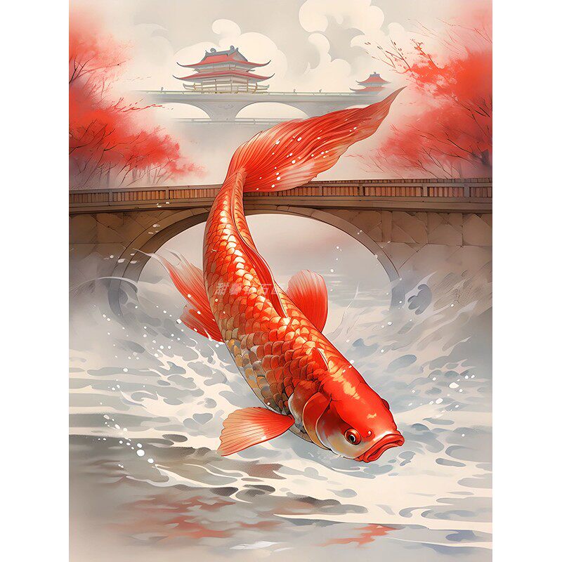 diy方钻满钻钻石画钻石绣樱花红鲤鱼跳龙门手工贴钻十字绣带钻