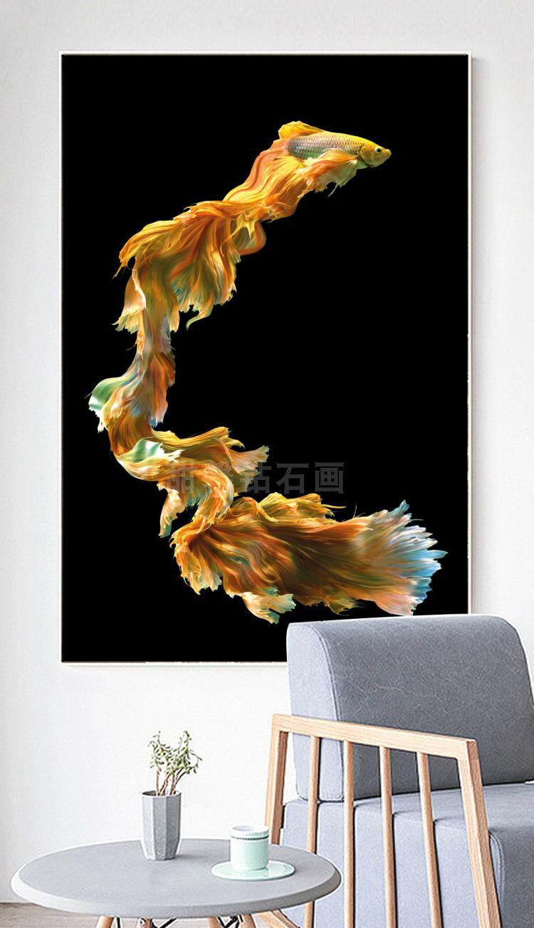 东南亚现代简约满钻钻石画方钻砖石画3D立体动感孔雀鱼贴钻十字绣