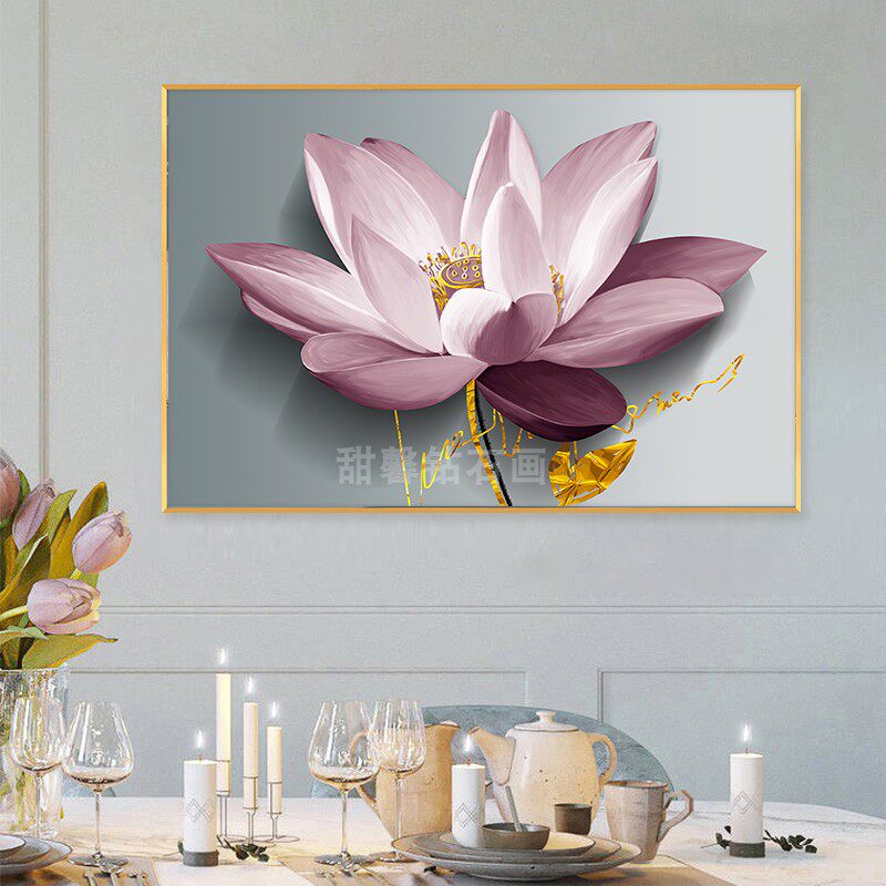 新中式客厅餐厅diy方钻满钻钻石画金箔荷花手工粘贴钻印花十字绣