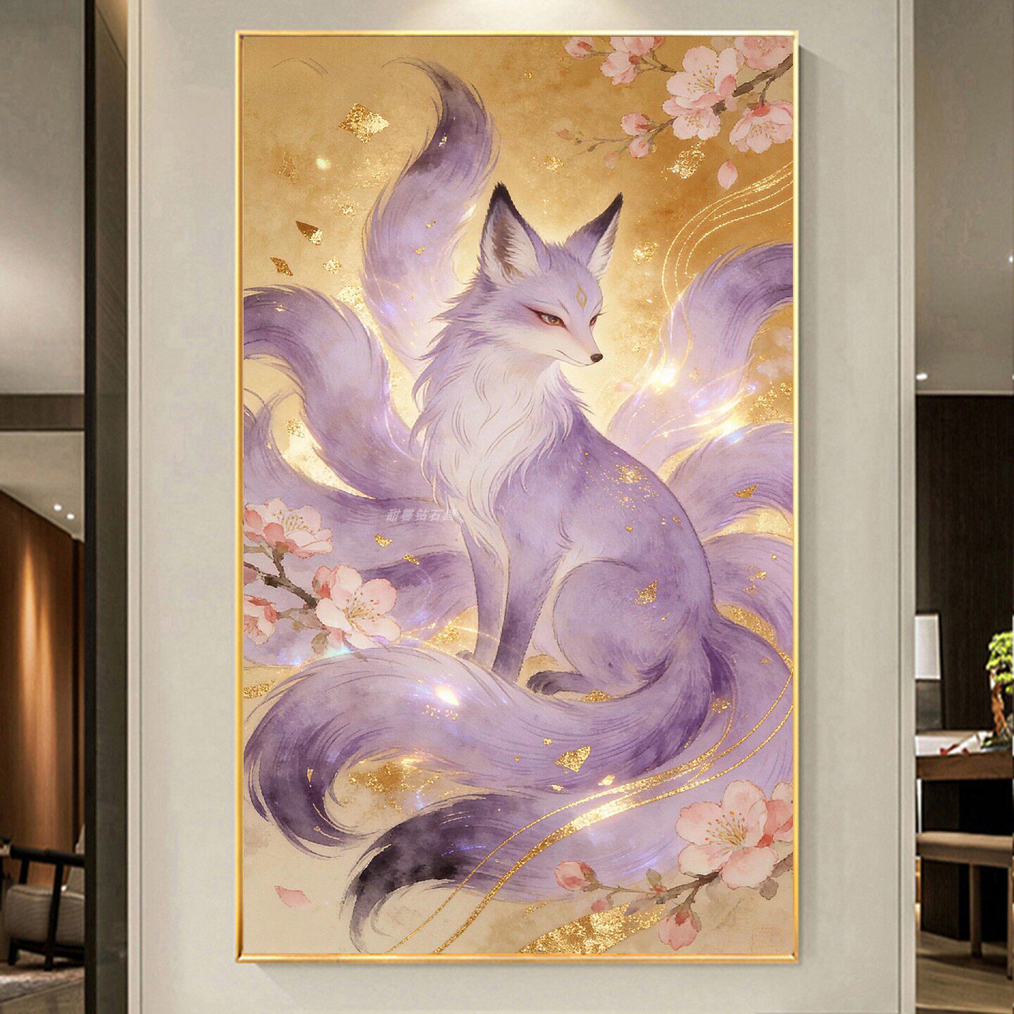 韩系新品DIY树脂方钻满钻贴钻钻石画砖石绣桃花紫色九尾狐玄关