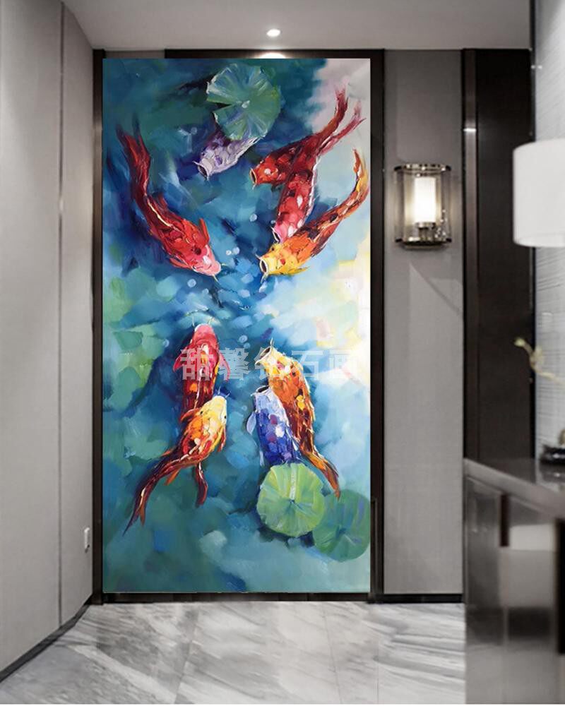 东南亚走廊过道diy方钻满钻钻石画抽象荷花九鱼图玄关镶钻十字绣