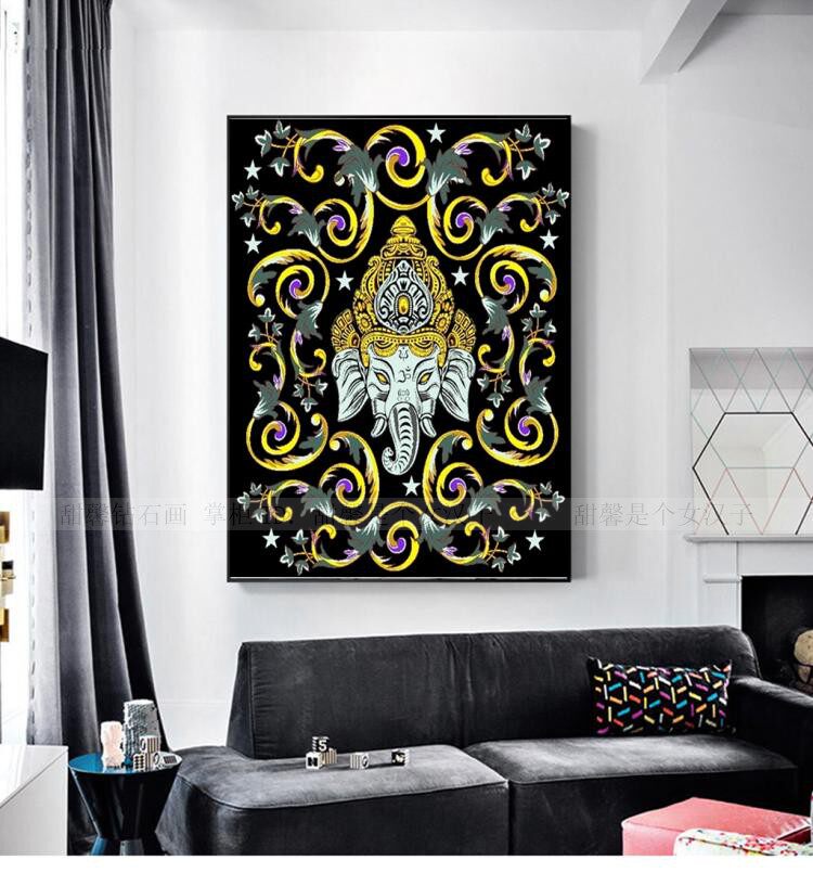 东南亚泰国风方钻满贴钻钻石画点钻十字绣时尚民族风花纹象鼻财神