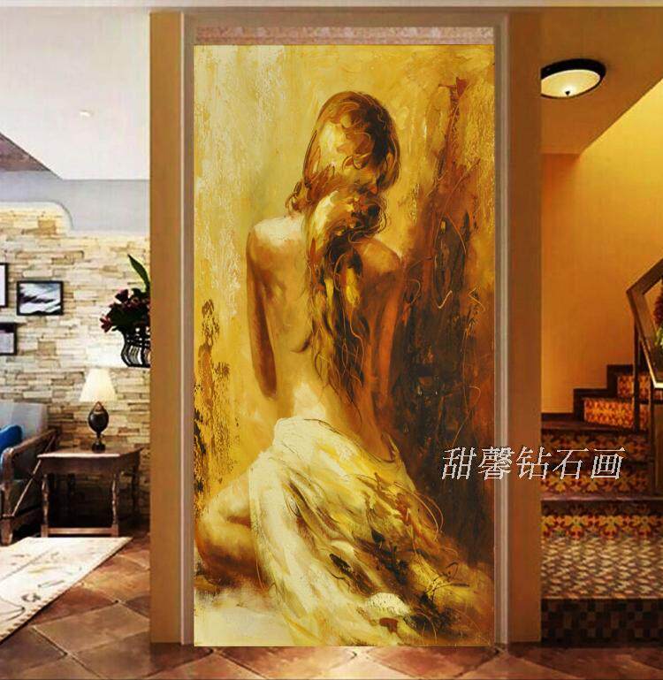 方钻钻石绣欧式全钻十字绣钻石画艺术画女人黄金油画美女背影竖版