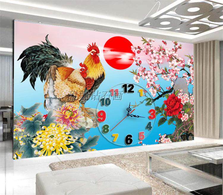 2017鸡年客厅DIY方钻满钻5D钻石画贴钻十字绣鸿运当头大公鸡钟表