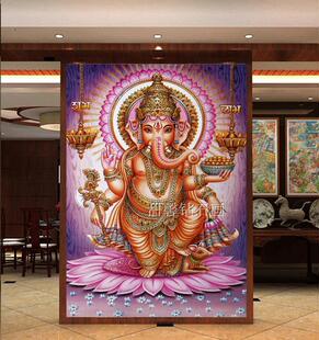 东南亚泰国风格方钻满钻钻石画全贴钻十字绣紫色莲花象鼻财神大象