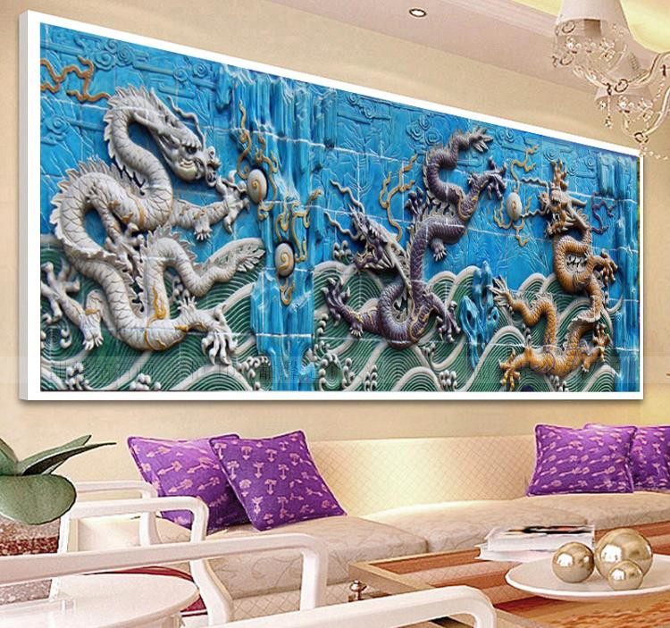 2018新款客厅沙发背景DIY方钻满点贴钻石画十字绣生肖龙三条龙图,居家布艺,十字绣套件,淘宝优惠券,粉丝福利购,淘宝优惠卷