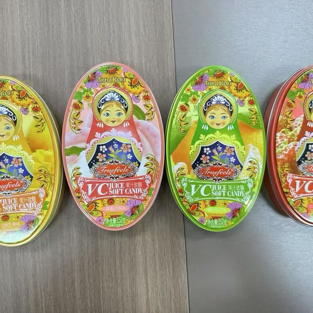 套娃款VC益生菌草莓芒果白桃酸桔子水果软糖手礼铁盒装婚庆年货