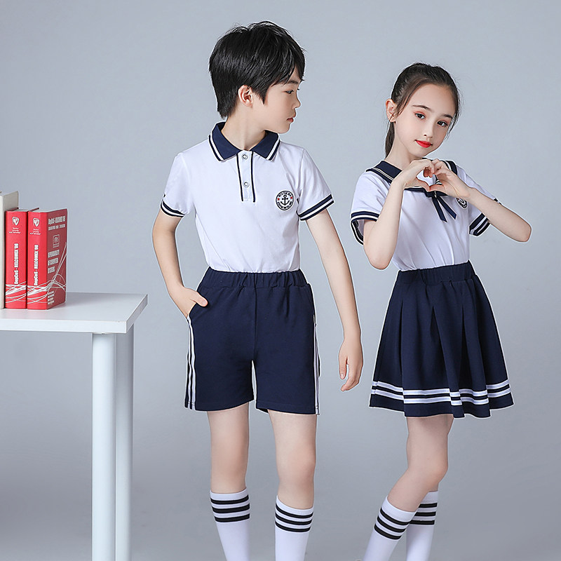 幼儿园园服夏装英伦海军风小学生校服夏季毕业照短袖纯棉儿童班服