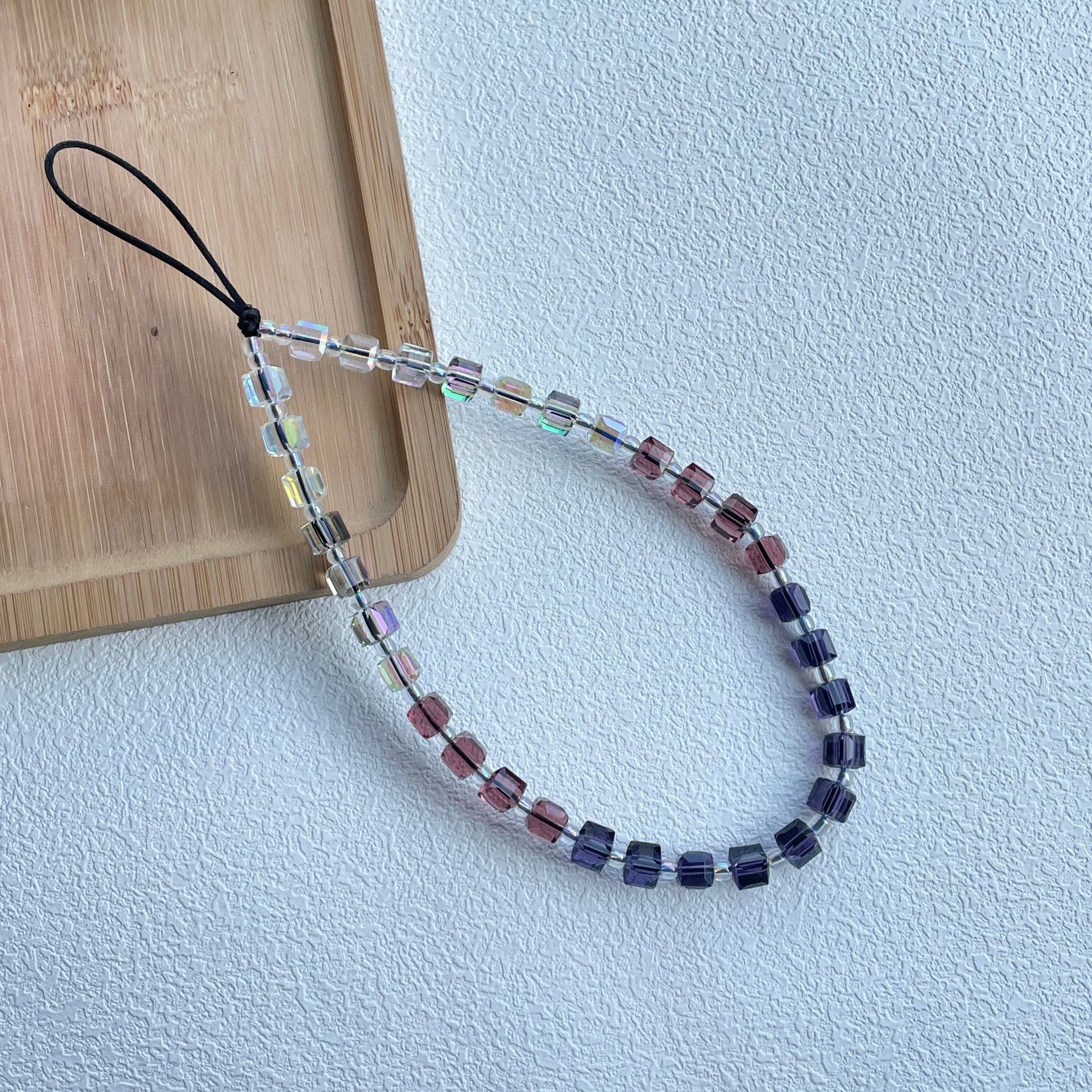 小优家浪漫紫罗兰紫色系列方糖人造水晶手机挂链条防丢手机安全绳