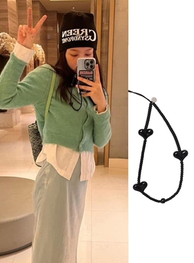 黑色爱心手机链Jennie同款黑色