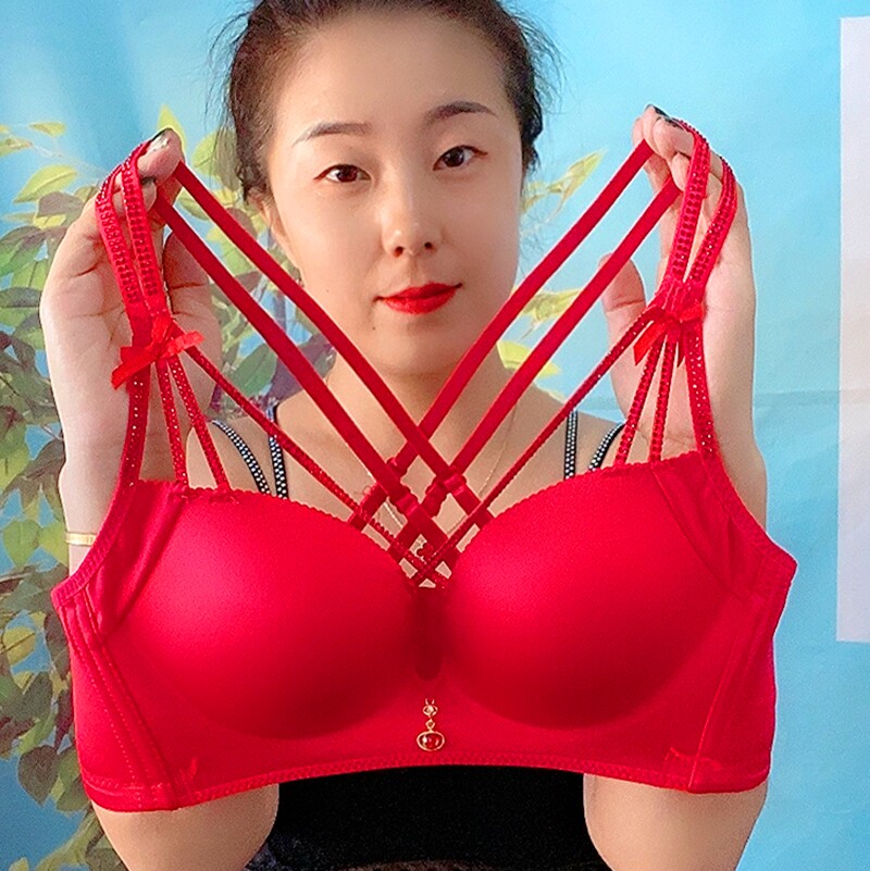 显大文胸本命年女小胸加厚红色