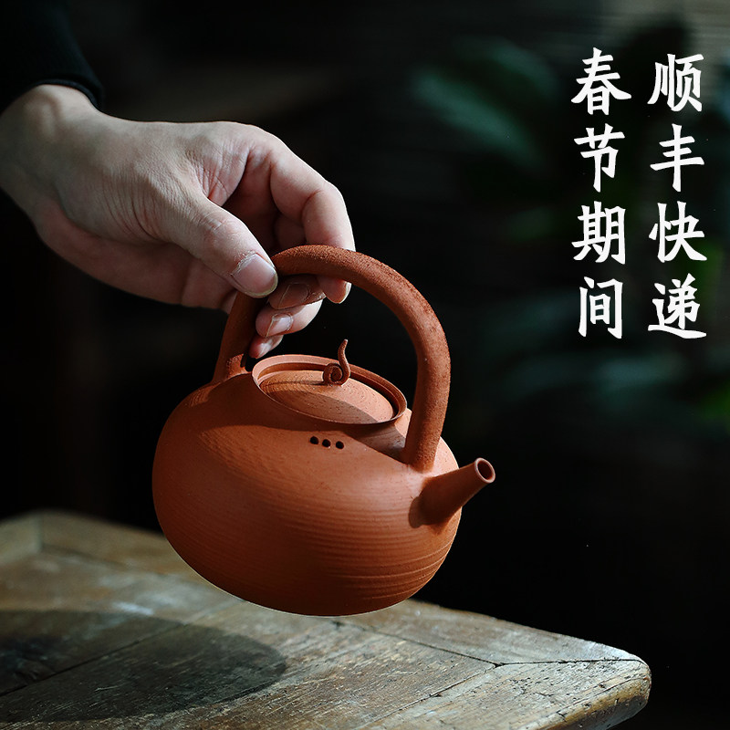 工夫茶猫壶粗陶提梁壶柴烧