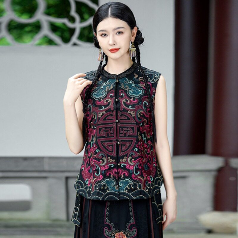 开衫国潮民族复古重工刺绣女马甲