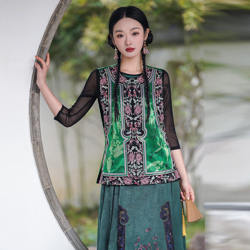 开衫民族风圆领刺绣花女马甲