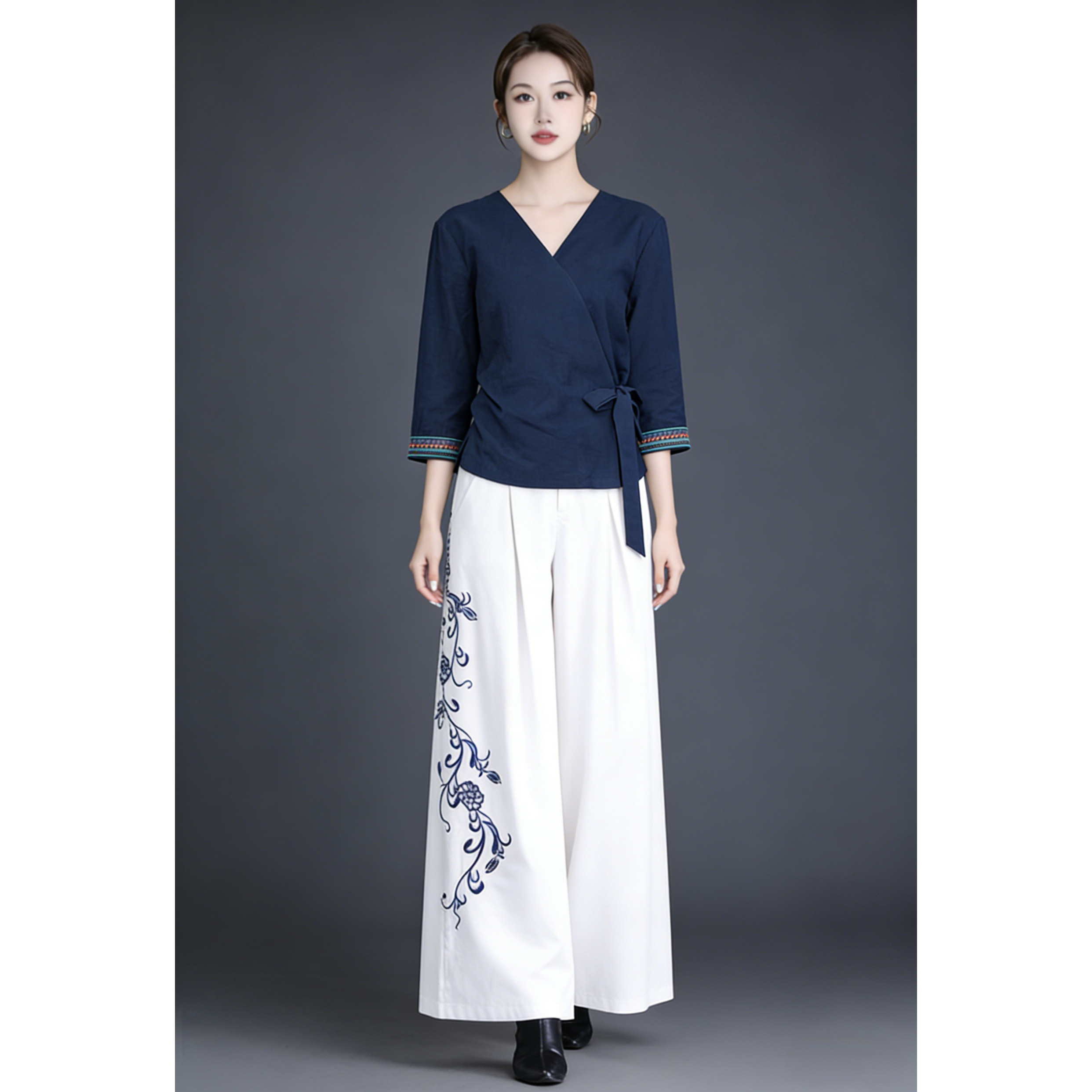 古风特色棉麻二件套春夏中式制服