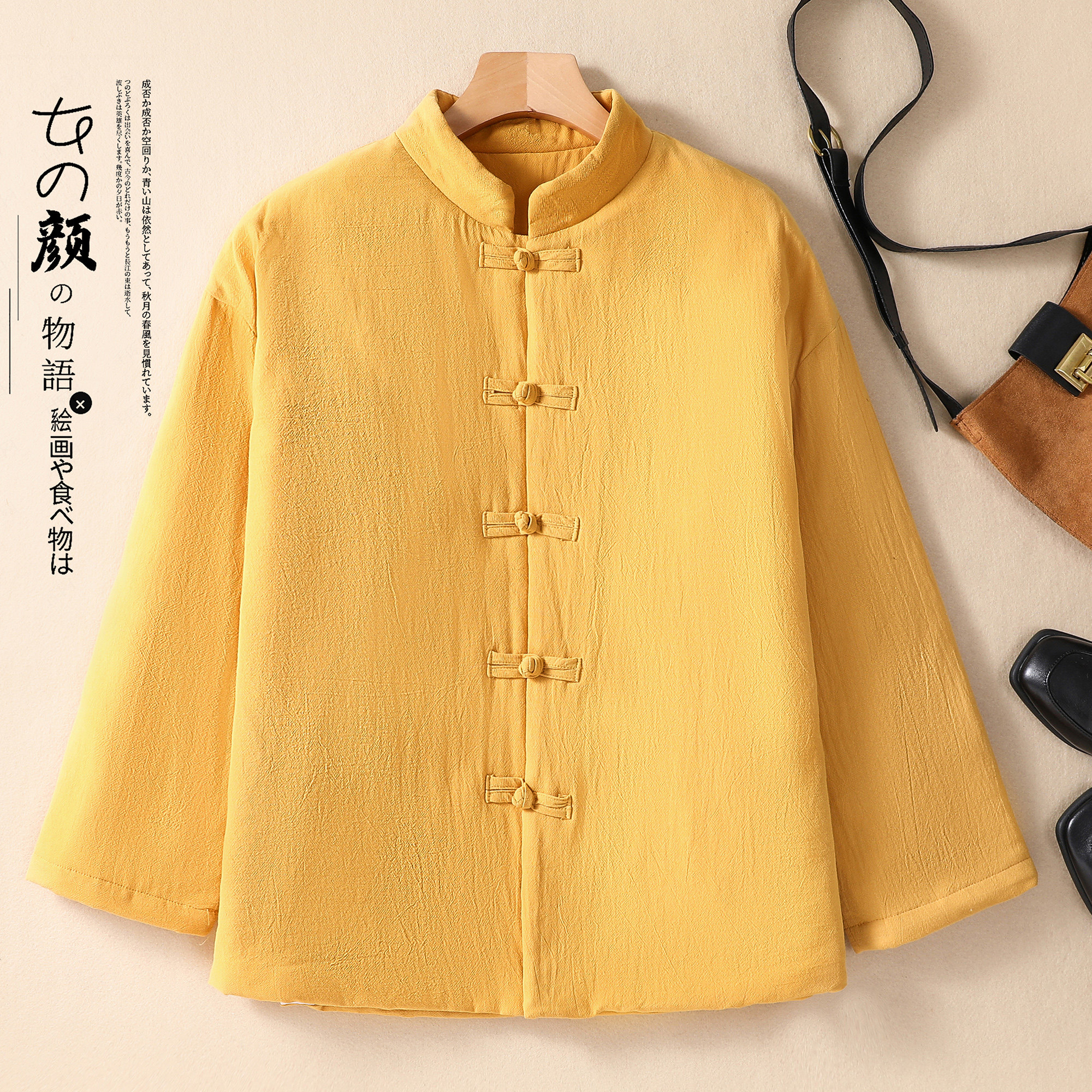 棉复古宽松盘扣棉服外套女