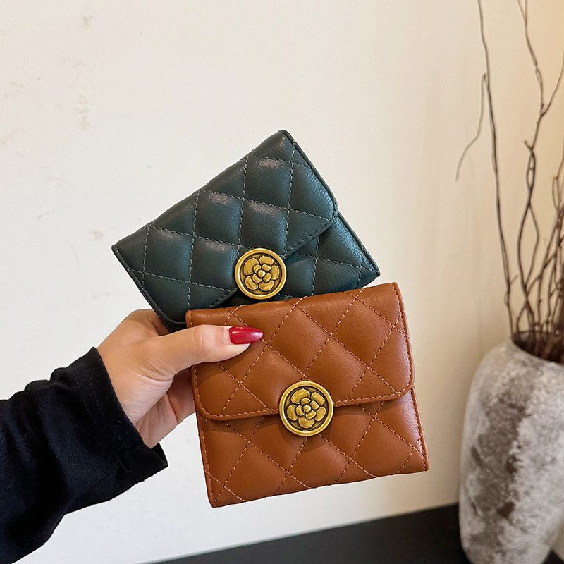 2025新款欧美钱包女短款菱格绣线多卡位多功能个性搭扣卡包零钱包,箱包皮具/热销女包/男包,钱包,淘宝优惠券,粉丝福利购,淘宝优惠卷