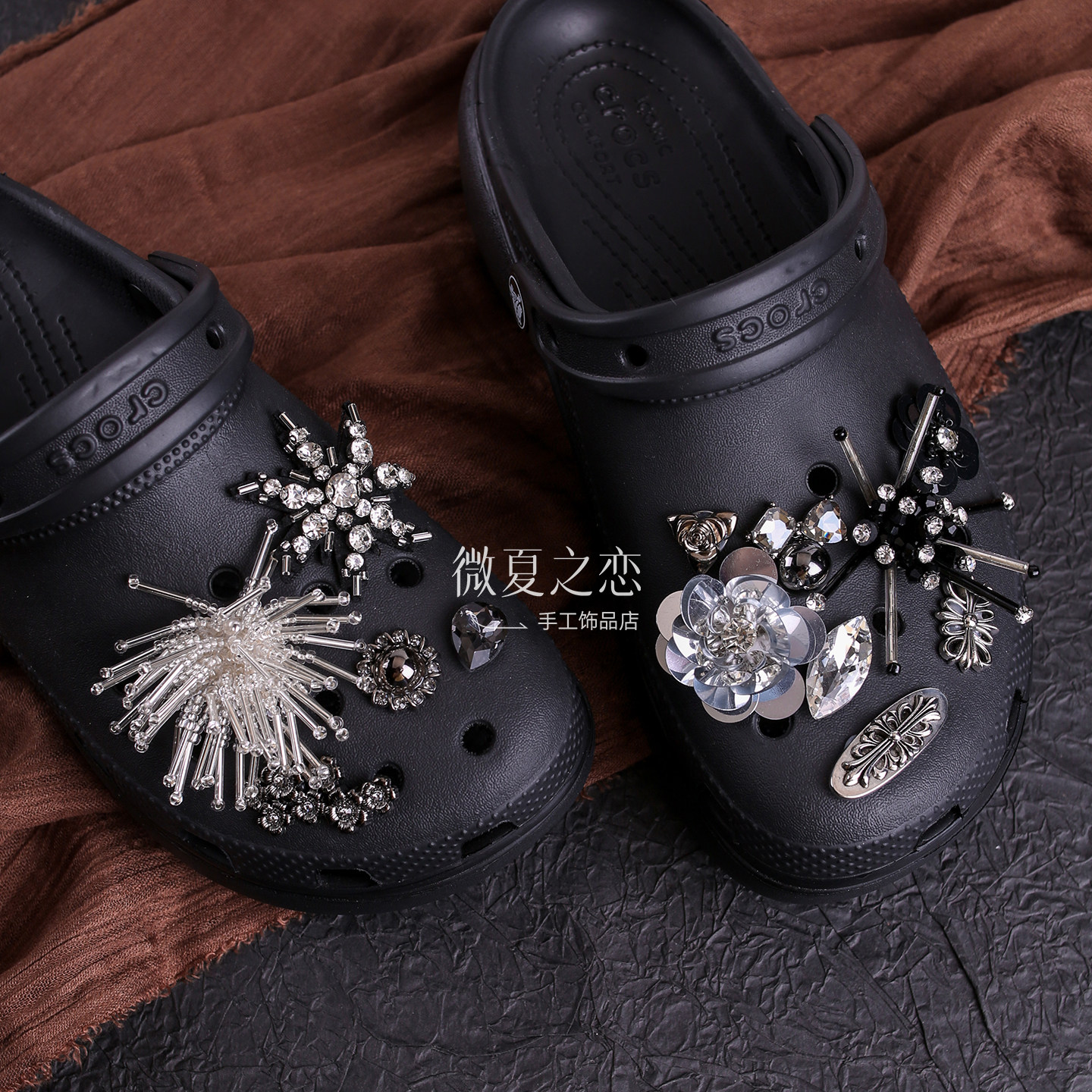Crocs黑色高级感洞洞鞋配饰鞋花