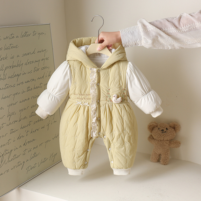 冬季女宝宝夹棉加厚保暖连体衣