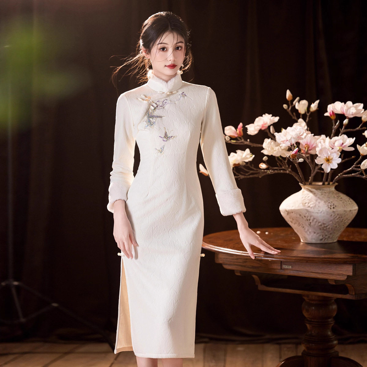 新中式改良旗袍新款连衣裙女长袖冬季加绒冬天长款气质女装秋冬款