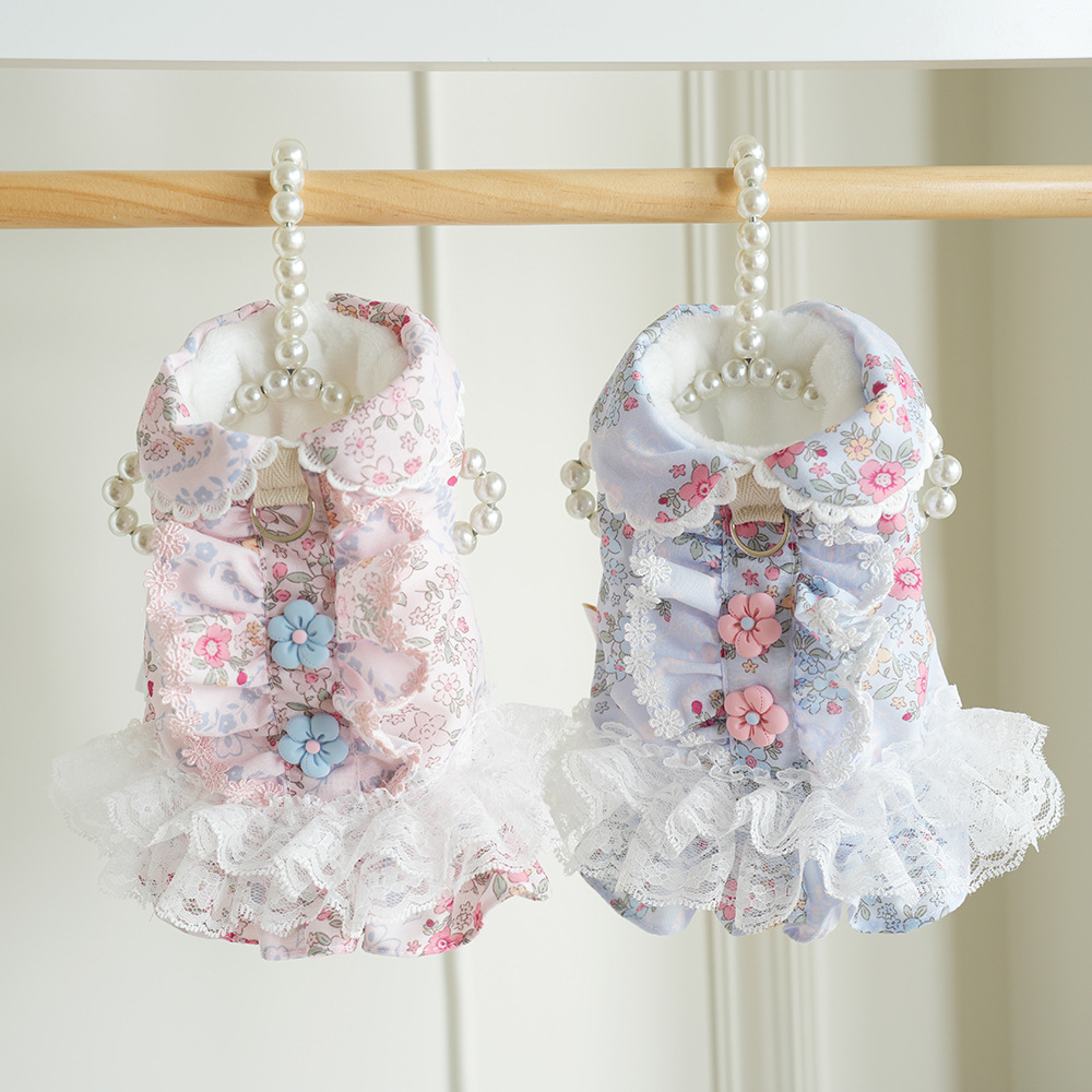 25秋冬！棒棒糖の法式田园碎花棉裙 比熊连衣裙约克夏加厚棉服冬