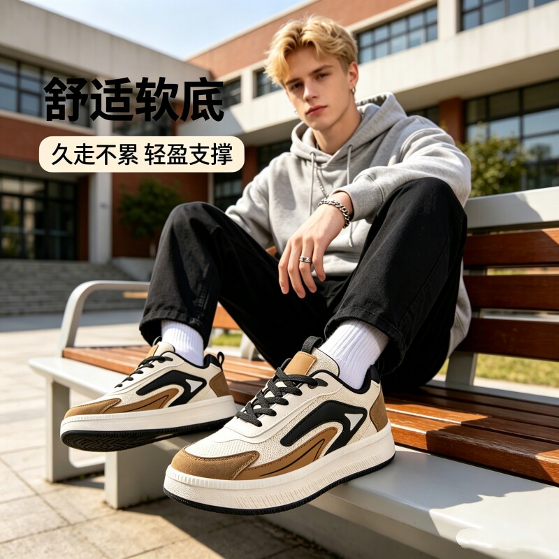 迈时速新款港风休闲潮流学生板鞋男士轻便防滑秋季透气网面运动鞋