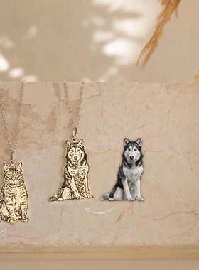 DIY定制个性狗牌宠物照片项链猫咪狗狗相片定做925纯银纪念饰品