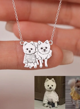 宠物照片定制项链小狗猫兔925纯银猫猫项链小众设计感毛衣锁骨链