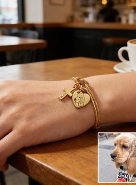 宠物周边照片定制不锈钢手链同心结蛇骨手去世纪念十字架吊坠手饰