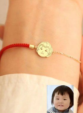 儿童宝宝亲子照片头像纯银饰品来图定制纪念项手链925银diy首饰