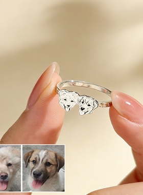 宠物周边定制照片diy戒指猫咪狗狗头像来图私人纪念手工925纯银