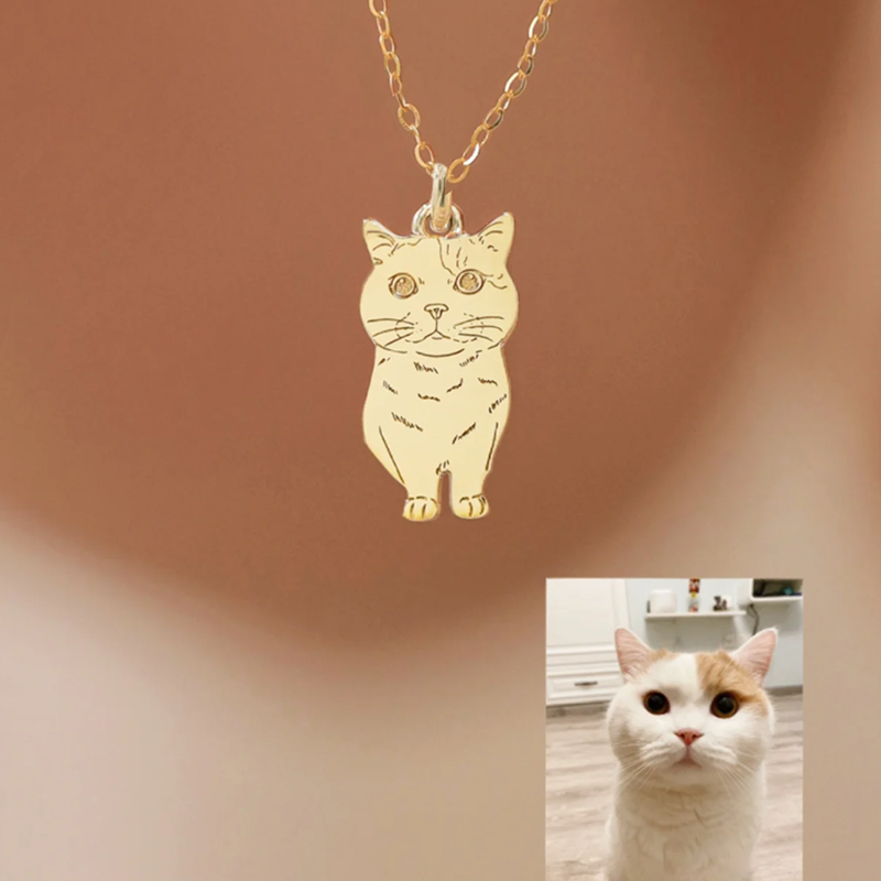 diy猫咪宠物照片定制项链小狗猫兔吊坠手链镯纪念品纯银首饰毛衣