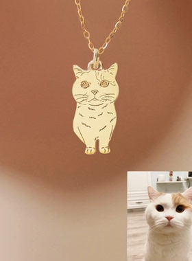 diy猫咪宠物照片定制项链小狗猫兔吊坠手链镯纪念品纯银首饰毛衣