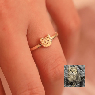 私人定制戒指宠物周边定制照片diy戒指猫咪狗狗头像925银来图刻字