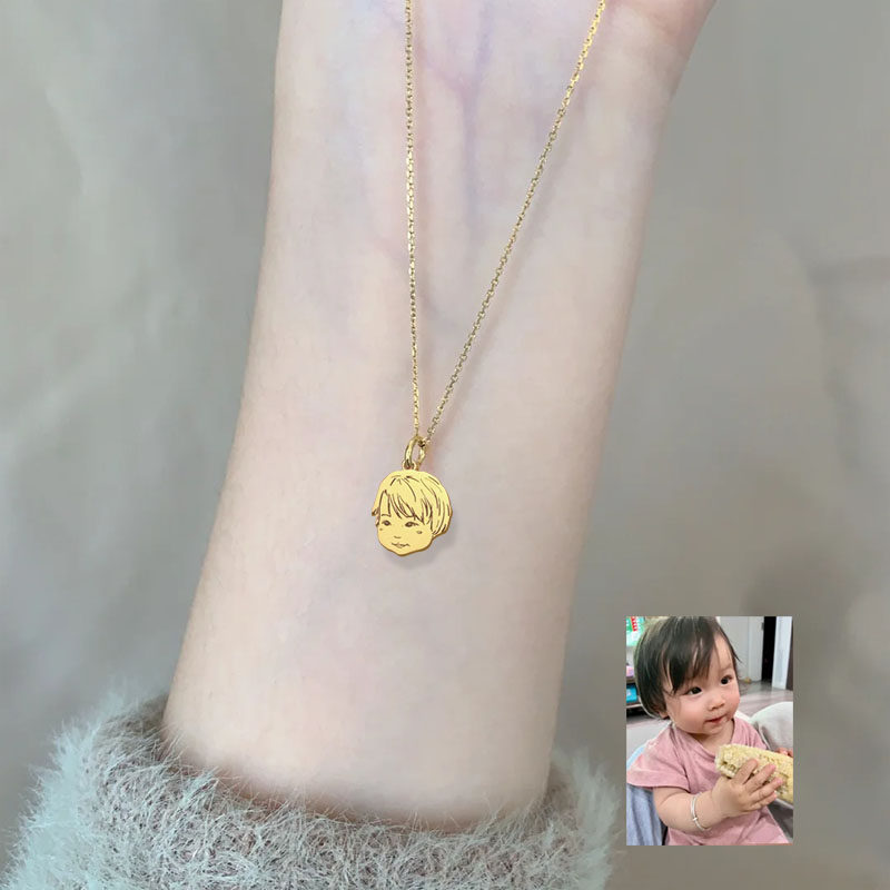 儿童孩子照片定制925纯银亲子项链手链diy个性创意设计小众戒指