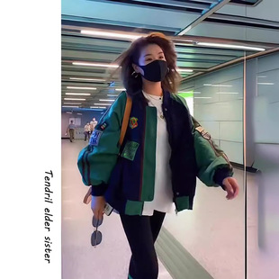 棒球服女春秋季ins韩版宽松美式女式休闲外套复古撞色飞行员夹克