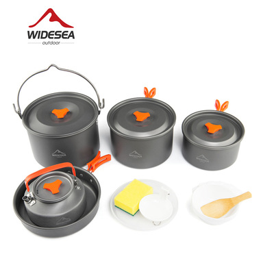 Widesea野营套锅 6-8人便携式带茶壶户外锅 野炊徒步登山露营锅具