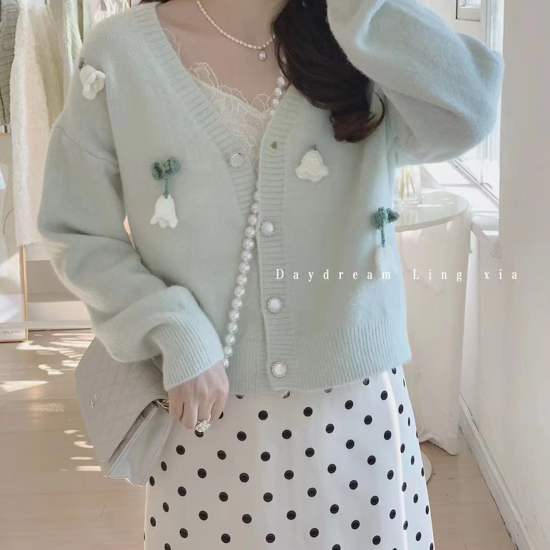 daydream聆夏薄荷绿亮丝手工钩花