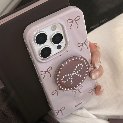 ins风灰紫蝴蝶结苹果17pro max手机壳iphone18适用14鎏金支架16软