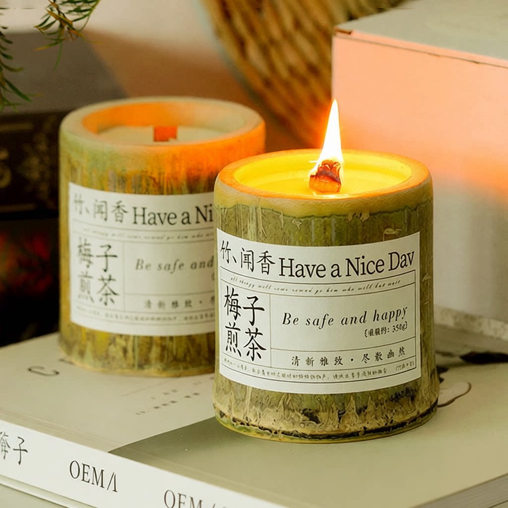 竹你平安香薰蜡烛竹子香氛室内持久香薰蠟燭小众礼物伴手礼盒