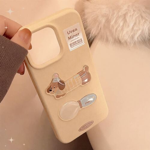 软萌ins风勺子小狗18pro max苹果17手机壳13立体iphone15适用12软